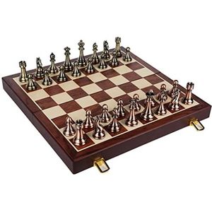 Schaakspel Bordspellen International Chess Set met opklapbare houten schaakbord en handgemaakte standaard stukken metalen schaak for kinderen volwassen Games voor Volwassenen
