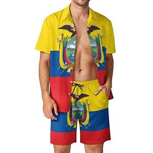 Ecuador vlag mannen Hawaiiaanse bijpassende set 2-delige outfits button down shirts en shorts voor strandvakantie