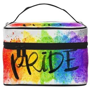 Make-uptas, grote make-uptas, draagbare reistas leer waterdicht voor vrouwen meisjes, kleurrijke aquarel stijl LGBT Gay Pride Rainbow Heart, zoals afgebeeld, Eén maat