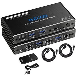 8K HDMI 2.1 KVM Switch 4K 120Hz 8K 60Hz USB 3.0 Hotkey 48Gbps IR Afstandsbediening 2 poorten KVM Switch Share 2 computers met één toetsenbord Veel HDR D-olby Vision HDCP2.2 Control USB 3.0 kabel x2