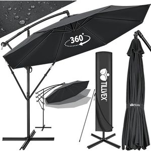 tillvex Aluminium parasol, Ø 300 cm, met zwengel, zweefparasol met standaard, tuinscherm, uv-bescherming, aluminium, waterdicht, 360° draaibaar, antraciet, 350 cm