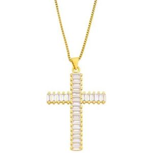 Gouden ketting kruis hanger dames koper CZ witte edelsteen vergulde korte ketting religieuze sieraden geschenken (Style : Y46-b)