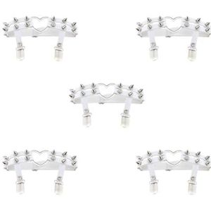 5 Set van 1x Vrouwen Lederen Dubbele Riem Hart Kousenband Elastische Klinknagel Stud Been Jarretelgordel, Wit