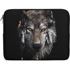 Native USA Wolf Oortelefoon Laptop Sleeve Case Casual Computer Beschermhoes Slanke Tablet Draagtas 17 inch