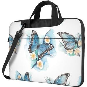 CXPDD Blauwe vlinder op bloesem bloemenprint laptoptas veelzijdige laptoptas voor mannen en vrouwen - laptopschoudertas, Zwart, 13 inch