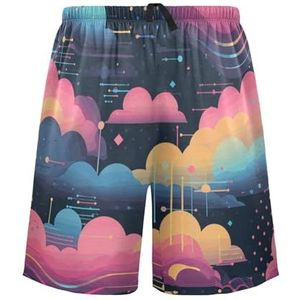 LI ZHI XIN Herenpyjamabroek, korte pyjamabroek, zomer casual shorts, elastische tailleband met trekkoord, rechte losse pasvorm met 2 zakken, S-XXL kleurrijk wolkenpatroon, Meerkleurig, S