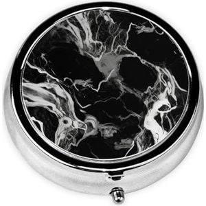 Pillendoosje met spiegel, retro pillendoosje met 3 vakken, zwart en wit marmer, kleine pillenorganizer voor portemonnee of zak, decoratieve metalen medicijnen, vitamine-organizer, unieke geschenken