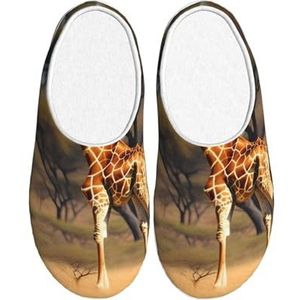 GUOLGP Afrika Giraffe Majestic Boom Print Leuke Wasbare Huis Slippers Met TPR Zool Unisex Indoor Outdoor Reizen schoenen, Zwart, 37.5 EU