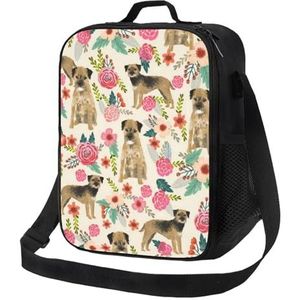EgoMed Lunchtas, duurzame geïsoleerde lunchbox herbruikbare draagtas koeltas voor werk schoolgrens terriër bloemen hondenras crème