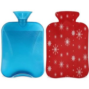 Xmas Red Hot Water Bottle met Cover, 2L Transparante Hot Water Bag voor Warm/Koud Compress, Hand Voeten Warmer, Nek en Schouder Pijnverlichting (Kerst Sneeuwvlok)