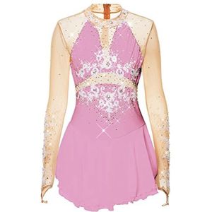 Nnnydjy Meisjes Kant Kunstschaatsen Prestaties Jurk Haak Vinger Lange Mouwen Gymnastiek Turnpakje Dames Handgemaakte Schaatsen Danswedstrijd Kleding Met Diamant,G,11_13Years