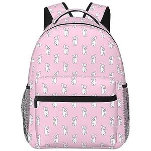 DOFFO Polar Bear roze bedrukte reisrugzak, lichtgewicht casual laptop dagrugzak schattige wandelrugzakken tas voor dames en heren, Zwart, One Size