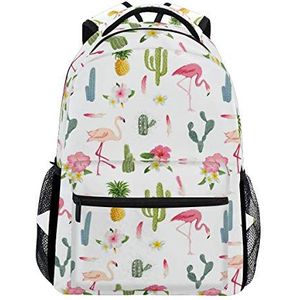 Jeansame Rugzak Schooltas Laptop Reistassen voor Kinderen Jongens Meisjes Vrouwen Mannen Zomer Tropische Flamingo Vogels Bloemen Bloem