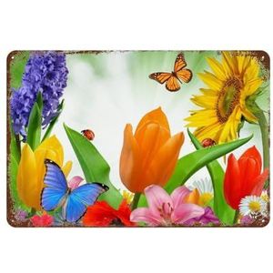 Bloemen achtergrond met vlinder creatief tinnen bord retro metalen tinnen bord vintage wanddecoratie retro kunst tinnen bord grappige decoraties cadeau grappig