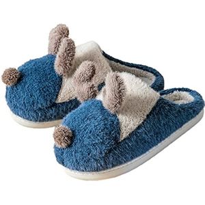 OLACD Slippers voor de winter pluizige verdikte slips: antislip 3D unisex kerst, Blauw, one size