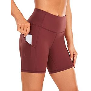 CRZ YOGA Dames Sport Shorts Hoge Taille Tummy Control Shorts met Zijzakken-6"" savanne S