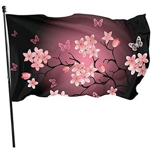Tuinvlag 90 x 150 cm, roze sakura vlinder veranda vlag grappige indoor vlag levendige kleur buiten/binnen vlag, voor activiteiten, carnaval, optocht