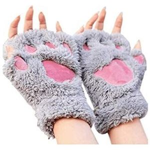 Bear Paw Cat Claw Vingerloze Faux Fur Wanten Pluche Pluizige Winter Warme Handschoenen, Grijs, M