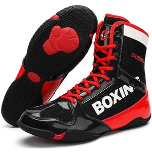 Hiuzylqx Hoge boksschoenen, heren worstelschoenen fitness sneakers grote maten,Black red,36 EU