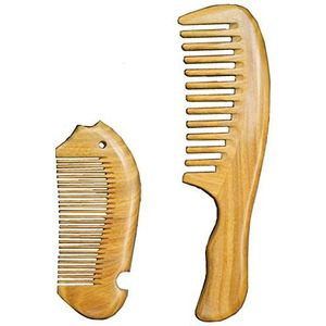 Natuurlijke groene sandelhout kam brede tand kam - Aguder handgemaakte pocket haar kam baard kam snor kam met natuurlijke hout aromatische geur