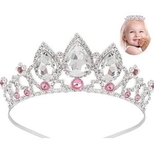 LEEMASING Meisjes prinses verwarde kristal strass cosplay tiara hoofdband kroon voor prom Halloween verjaardag kostuum feest (zilver roze)