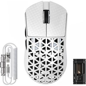 ATTACK SHARK R5 Ultra gamingmuis van koolstofvezel, 8000 Hz, draadloos, 39 g superlight, 42000 dpi, sensor PAW3950MAX, Nordic 52840, Bluetooth/2.4G/USB-C bekabeld, met spiraalkabel, 8K, PC/Mac, wit