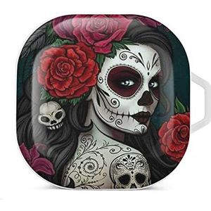 Day of the Dead bloemen schedel goth oordopjes hoesje compatibel met Samsung hard shell beschermhoes wit stijl