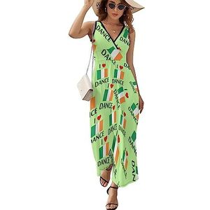 I Love Irish Dance Maxi-jurk voor dames, mouwloos, lange zomerjurken, strandjurken, A-lijn, S