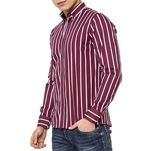 RED BRIDGE Modern Fit Gestreept Herenoverhemd met lange mouwen, Bordeaux, L