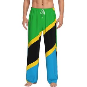 KJGvbn Tanzania vlag print heren broek pyjama broek, zachte loungewear pyjama slaapbroek met zakken, lichtgewicht nachtkleding voor comfortabele slaap, Wit, S
