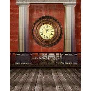 A.Monamour Oranje marmeren textuur muur pijler klok op muur houten vloer fotografie achtergronden