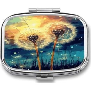 Paardebloem DIY Tekening Verf Pil Doos Pil Organizer Pil Case 2 Compartiment Geneeskunde Pil Organizer Kleine Pil Case Pil Container Pil Houder Leuke Pillendoos Mini Pil Case