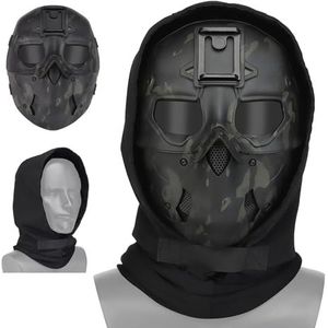 Tactische Wild Mask Set, Airsoft Skull Full Face Mask, Met NVG-adapter, Balaclava voor CS Wargame Halloween Cosplay Kostuumfeest(Bkcp)