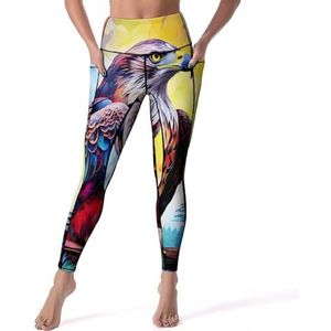 Kleurrijke Ea-gle Yogabroek voor dames met zakken, hoge taille, legging panty voor workout gym