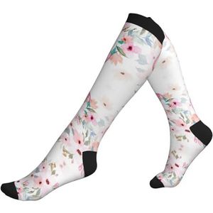 DEXNEL Bloemen Met Flamingo Compressie Sokken Voor Mannen Vrouwen 20-30 Mmhg Compressie Sokken Voor Sport Ondersteuning Sokken, Zwart, Eén Maat