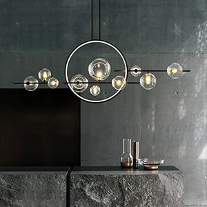 Smeedijzeren LED Chandelier Light Glass Bubble lampenkap Eetkamer Cloth Store Opknoping kroonluchter verlichting G9 Bulb (Color : Black, Size : 145x83cm)