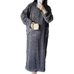 YoiTs Winter coral fluwelen kleding voor thuis, nachthemd, flanellen pyjama voor dames, extra lange jurk, wollen pyjama voor dames (grijs, XL)