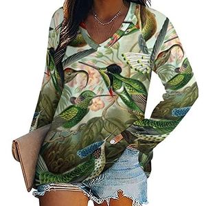 Hummingbird Pattern4 Nieuwigheid damesblouse tops V-hals tuniek T-shirt voor legging lange mouw casual trui