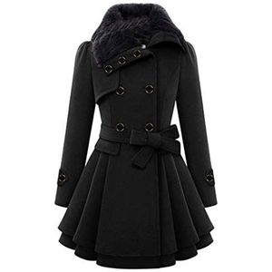 HaicoM Herfst Trenchcoats Voor Vrouwen Mode Effen Kleur Jassen met Taille Riem Dames Mantel Asymmetrische Geplooide Zoom Vintage Jas Dames Sjaal Kraag Uitloper Windjack Herfst Knop Jas, Zwart, M