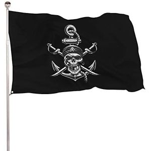Piraat schedel zwaarden anker grappige vlaggen banner met messing doorvoertules voor buiten binnen tuin 61 x 89 cm