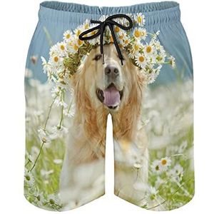 Golden Retriever Hond Mooie Krans Heren Zwembroek Gedrukt Board Shorts Strandshorts Badmode Badpakken met Zakken XL