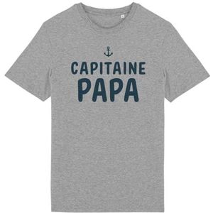 T-shirt Capitaine Papa - voor heren - Bedrukt in Frankrijk - 100% biologisch katoen - Cadeau voor verjaardag, originele grappige papa, Grijs, XL
