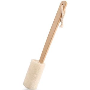 Natuurlijke exfoliërende loofah luffa loofa badborstel op een stok, 9,4 inch houten handvat loofah buisvormige spons rugborstel voor mannen en vrouwen, baddouchespons lichaam rugschrobber, 1 stuk
