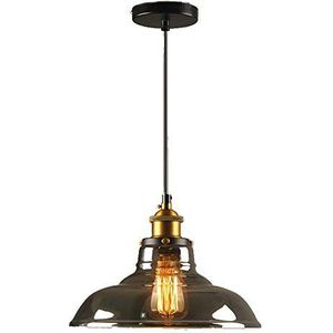 Moderne glazen kap hanglamp, met een vintage bronzen lamphouder, een mooie industriële hangende lamp voor bar, restaurant en thuisgebruik, grijs