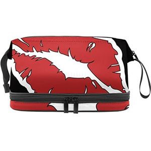 Grote capaciteit reizen cosmetische tas,Vrouwen rode mond zwarte achtergrond,Make-up tas,Waterdichte make-up tas organisator, Meerkleurig, 27x15x14 cm/10.6x5.9x5.5 in