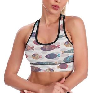 Grappige Kleurrijke Aquarel Fish Art Vrouwen Tank Top Sport BH Yoga Workout Vest Atletische Bras