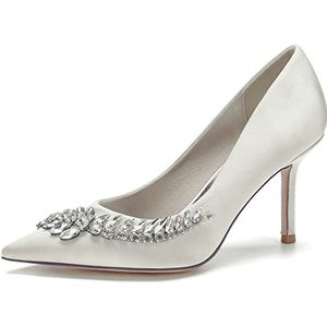 EICOFF Dames Hoge Hak Puntige Neus Bruiloft Pomp Schoenen voor Bruids Stiletto Hakken Slip-on Gesloten Teen Strass Jurk Feest Banket Schoenen,ivoor,35 EU