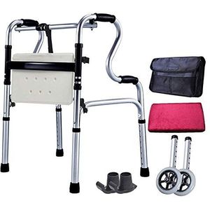 Opvouwbare rollator Rollator Walker Standaard wandelaars voor senioren, met stoel Lichtgewicht opvouwbaar loopframe 8-niveaus verstelbare hoogte (met wiel)