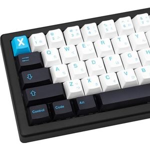 TIMSEKER 129 toetsen klassieke mooie PBT keycaps set, blauw zwart en wit Japanse toetsdoppen, kersenprofiel toetsdoppen, vijf zijden Dye-Sub aangepaste keycaps voor Cherry MX-schakelaars mechanisch