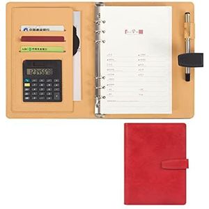 Business Portfolio Padfolio PU Leather Resume Conference Legal Document Organizer Ring Binder Portfolio Map A5 Leer Business Padfolio Case Met Rekenmachine En A5-notitieblok (Color : Red)